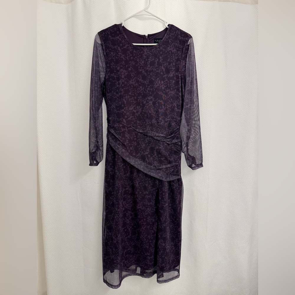Kasper Deep Purple Long Sleeve Dress
